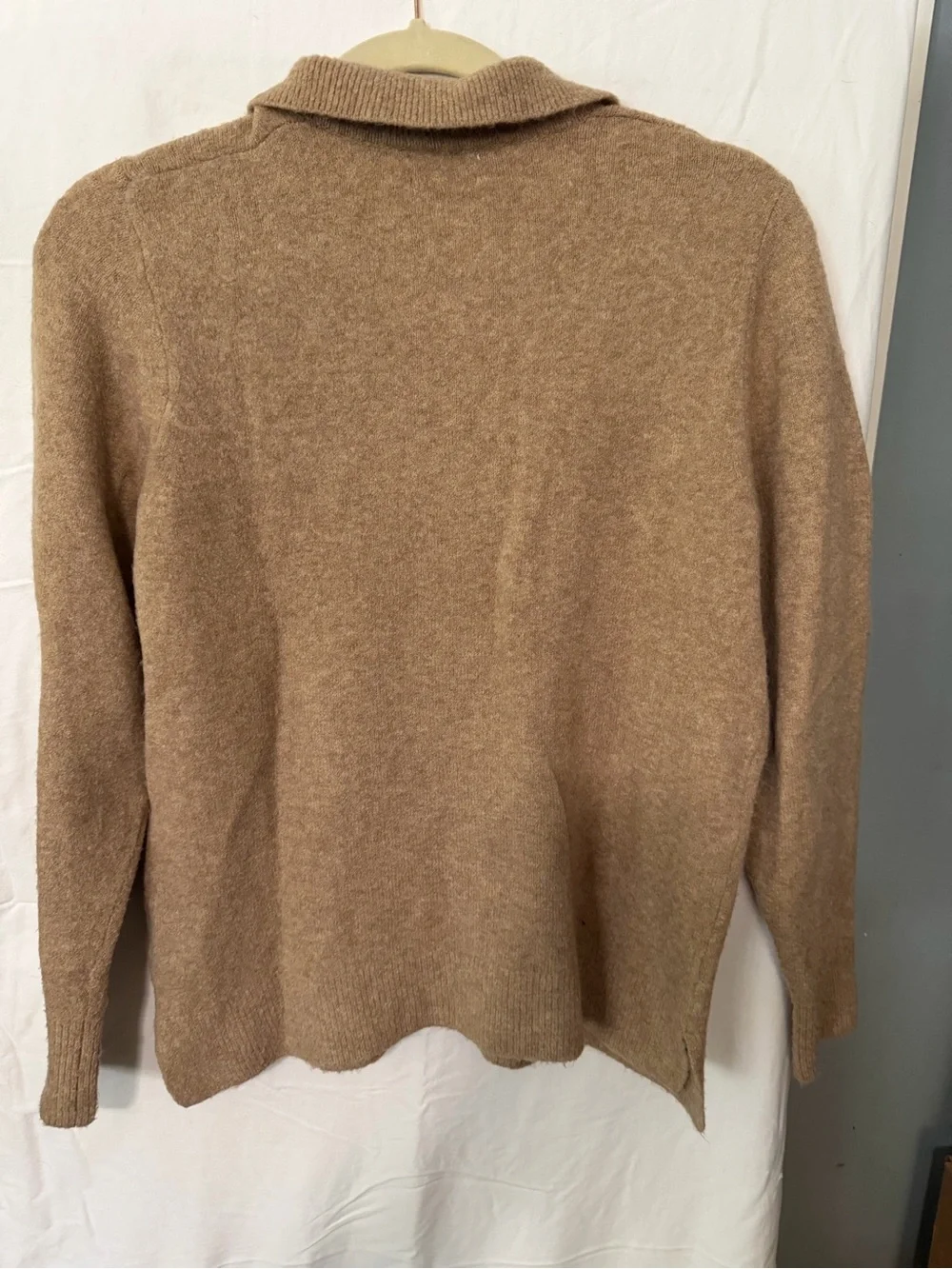 J. Crew women’s  V-Neck Polo Sweater in Camel Brown “extra soft” fits loose